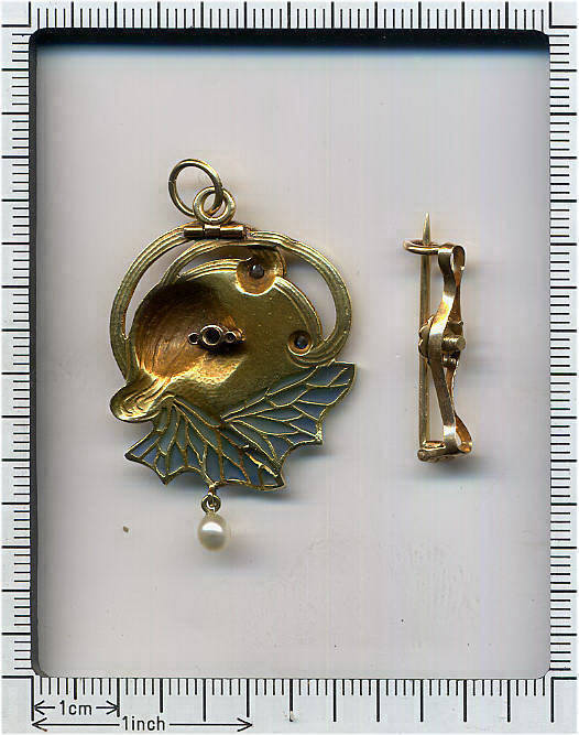 High quality Art Nouveau pendant/brooch with plique a jour enamel (image 13 of 13)